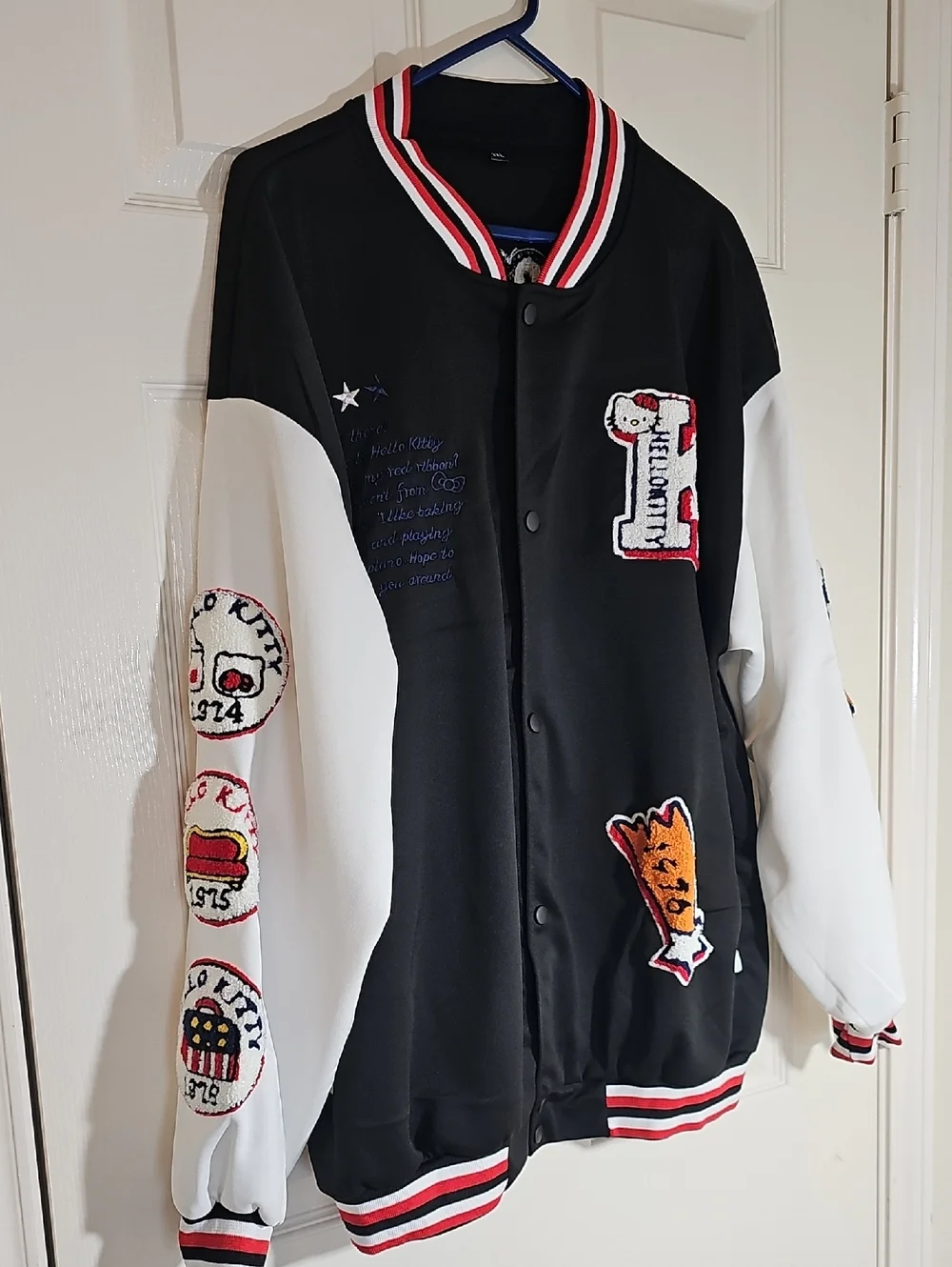 New Sanrio 2XL  Hello Kitty 1976-2005 Colorful Patchwork  Varsity Jacket - Picture 13 of 15